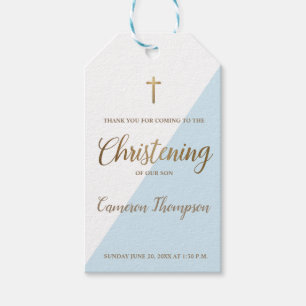 Modern Christening Blue White Gold baby Boy Gift Tags