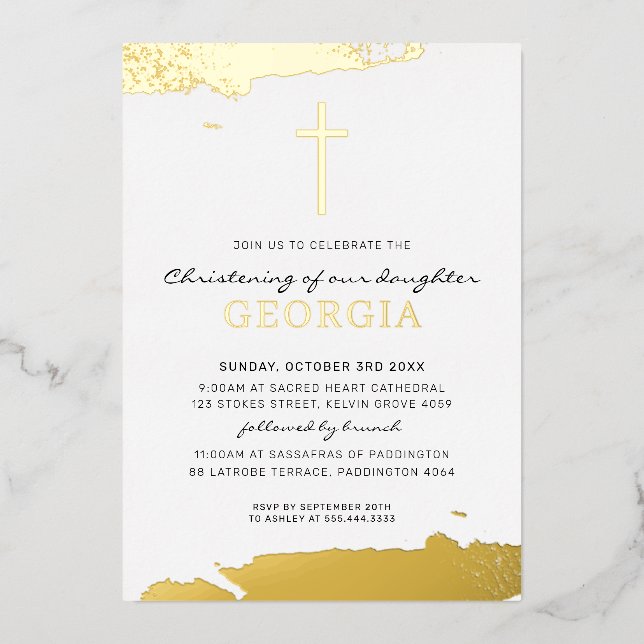 MODERN CHRISTENING gold foil cross classic (Front)