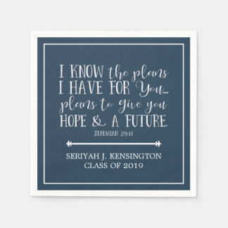 Modern Christian Bible Verse Blue Graduation Napkin