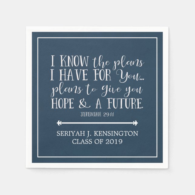 Modern Christian Bible Verse Blue Graduation Napkin (Front)