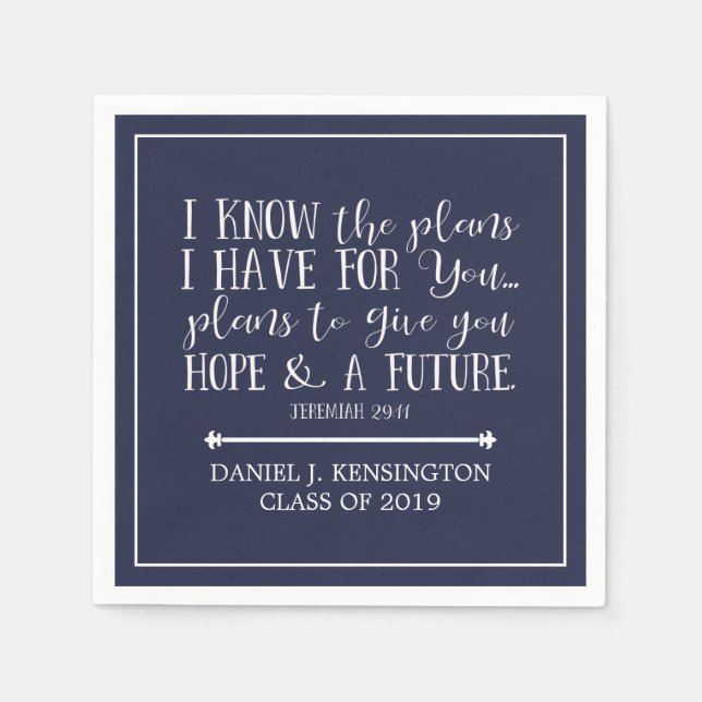 Modern Christian Bible Verse Blue Graduation Napkin (Front)