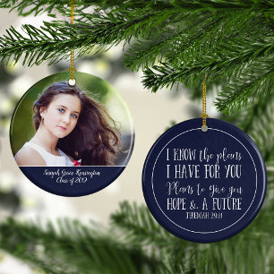 Modern Christian Bible Verse Graduation Photo Ceramic Tree Decoration