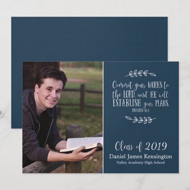 Modern Christian Bible Verse Graduation Photo Invitation (Front/Back)