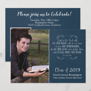 Modern Christian Bible Verse Graduation Photo Invitation