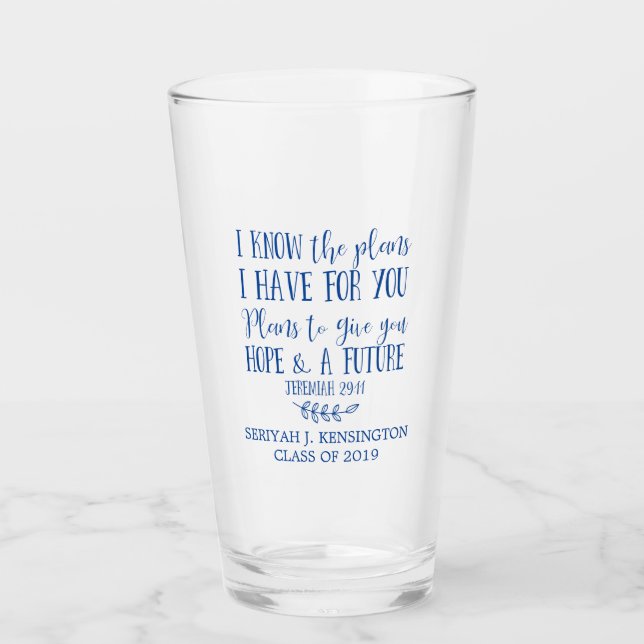 Modern Christian Bible Verse Graduation Typography Glass (Front)