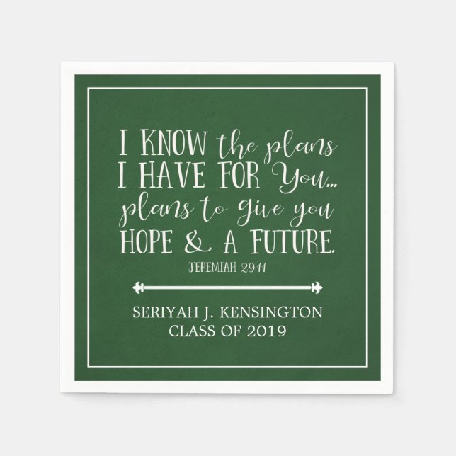 Modern Christian Bible Verse Green Graduation Napkin (Front)