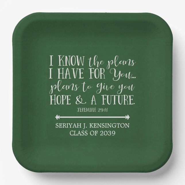 Modern Christian Bible Verse Green Graduation Paper Plate (Front)