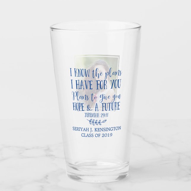 Modern Christian Bible Verse Photo Graduation Glass (Front)