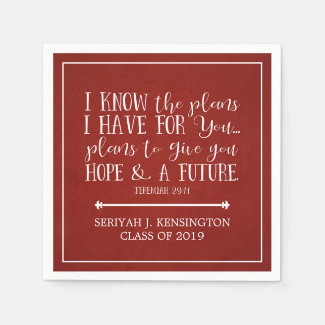 Modern Christian Bible Verse Red Graduation Napkin (Front)