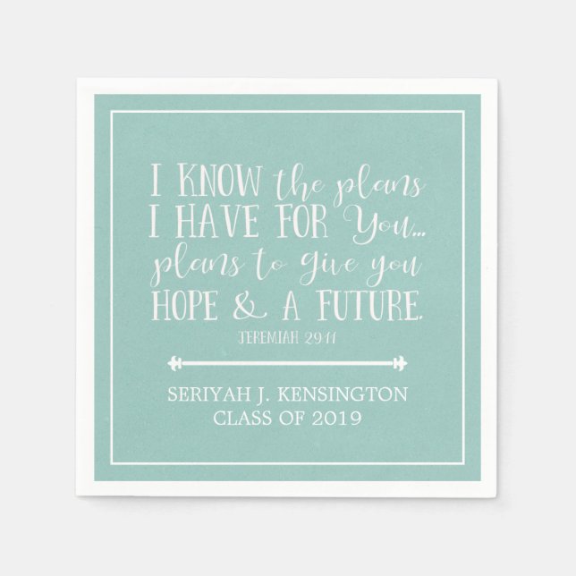 Modern Christian Bible Verse Teal Aqua Graduation Napkin (Front)