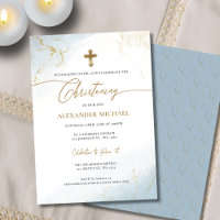Modern Christian Blue Gold Cross Boy Christening