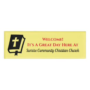 Modern Christian Church Greeter Usher Yellow Name Name Tag
