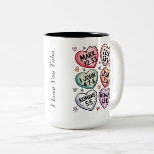 Modern Christian Heart Valentines Bible Verses  Two-Tone Coffee Mug