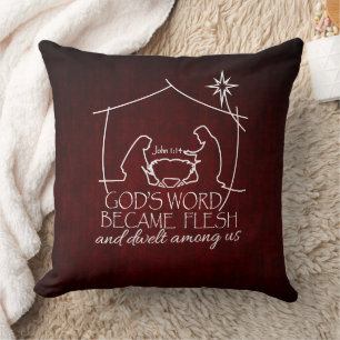 Modern Christian Nativity Scripture Christmas Cushion