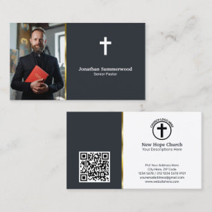 Modern Christian Pastor with Photo & QR Code Business Card