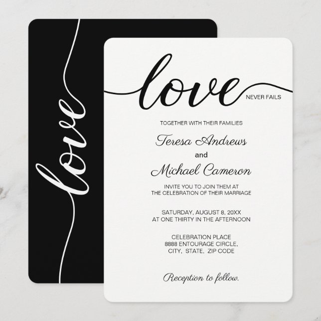 Modern Christian Wedding Love Never Fails Invitation (Front/Back)