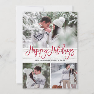 Modern Christmas 3 PHOTO Rustic Wood Greeting Holiday Card