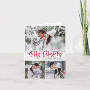 Modern Christmas 3 PHOTO Rustic Wood Greeting Holiday Card