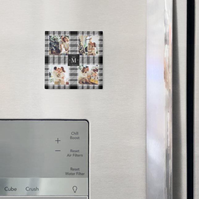 Modern Christmas 4 Photo Collage Black & White  Magnet (In Situ (Fridge))