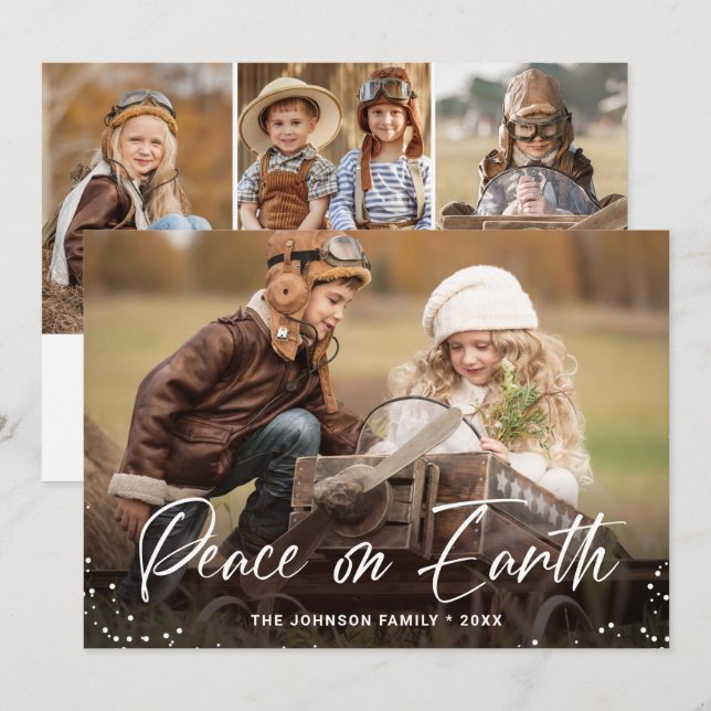 Modern Christmas 4 PHOTO Peace on Earth Holiday Card (Front/Back)