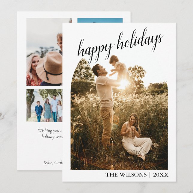 Modern Christmas Arch Family Photo Holiday Invitation (Front/Back)