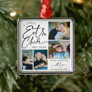 Modern Christmas Baby Announcement Photo Collage Metal Tree Decoration