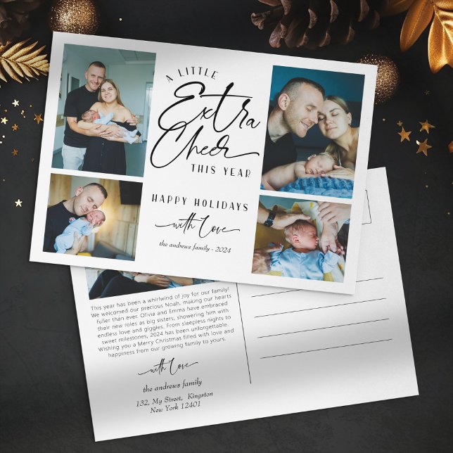 Modern Christmas Baby Announcement Photo Collage Postcard (Creator Uploaded)