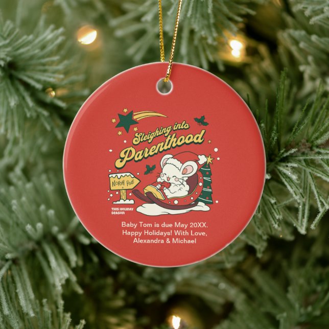 Modern Christmas Baby Pregnancy Announcement Ceramic Tree Decoration (Tree)