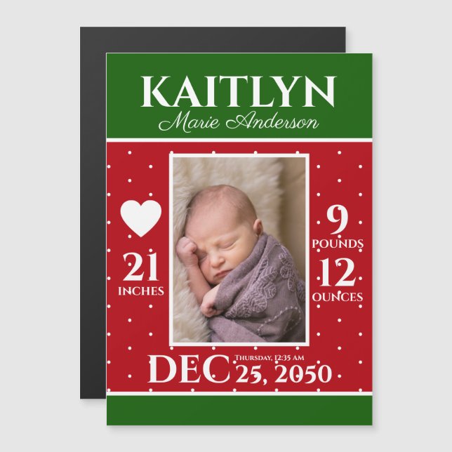 Modern Christmas Birth Announcement Newborn Stats (Front/Back)