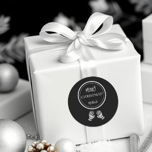 Modern Christmas Black and White Personalised Classic Round Sticker