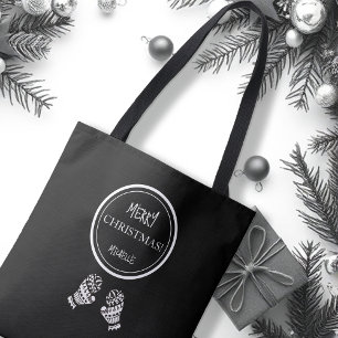Modern Christmas Black and White Personalised Tote Bag
