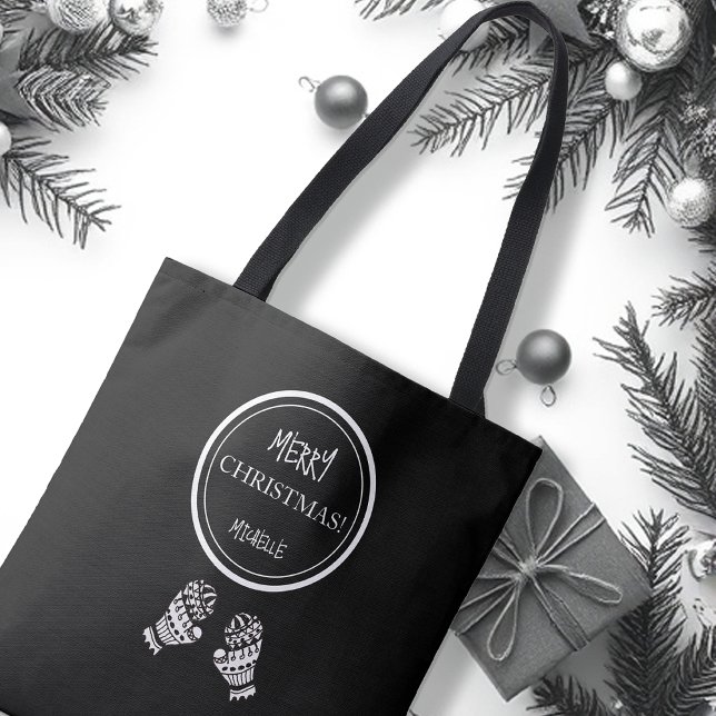 Modern Christmas Black and White Personalised Tote Bag (Creator Uploaded)