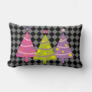 Modern Christmas Black Pink Trees  Lumbar Cushion
