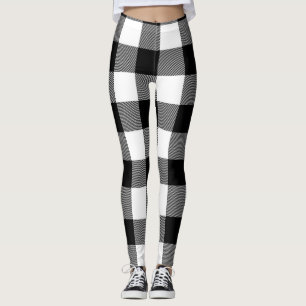 Modern Christmas Black & White Buffalo Plaid Leggings