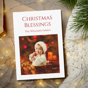 Modern Christmas Blessings Baby Photo Holiday Card