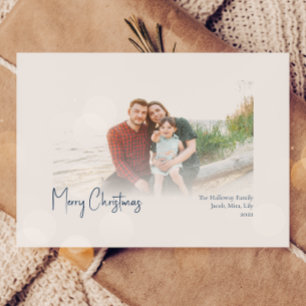 Modern Christmas   Blue Faded Photo Holiday Card