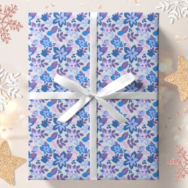 Modern Christmas Blue Floral Botanical Wrapping Paper (Creator Uploaded)