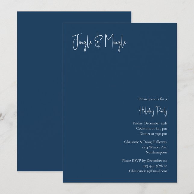 Modern Christmas | Blue Jingle and Mingle Invitation (Front/Back)