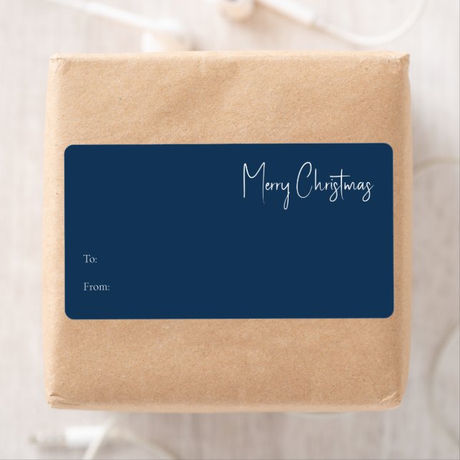 Modern Christmas | Blue Rectangle Gift Label (Insitu)