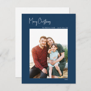 Modern Christmas   Blue Vertical Single Photo Holiday Card