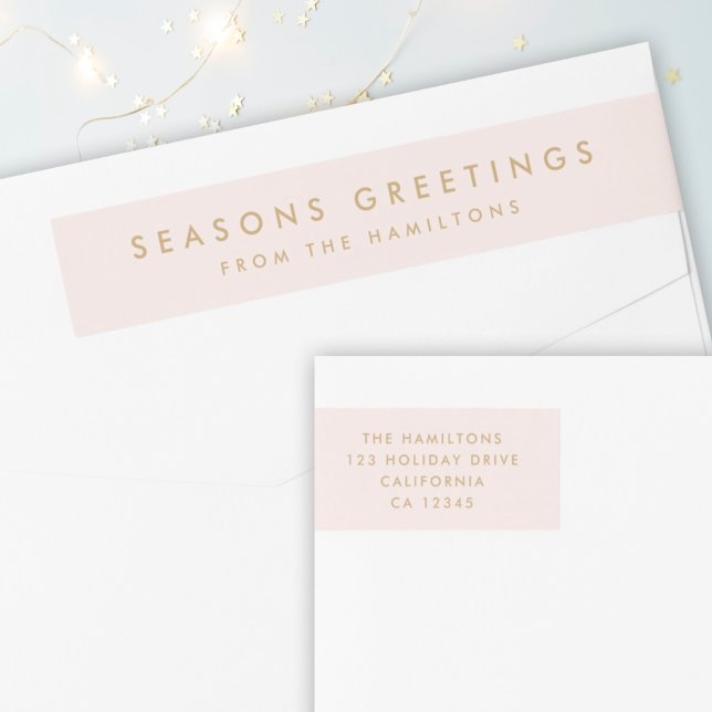 Modern Christmas | Blush Pink and Gold Address Wrap Around Label (Creator Uploaded)