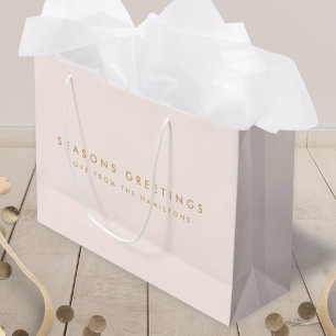 Modern Christmas   Blush Pink and Gold Minimal Large Gift Bag