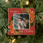 Modern Christmas Botanical | First Christmas Photo Ceramic Ornament<br><div class="desc">Whether it's your first baby or a new addition to your existing family, a baby's first Christmas is a very special time for all new parents. This ornament makes the perfect gift. Personalised with name, year and your own photo. "First Christmas" is displayed in a modern calligraphy overlay that can...</div>
