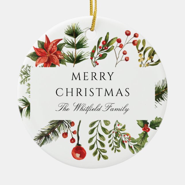 Modern Christmas Botanical Greenery Family Ceramic Tree Decoration (Front)