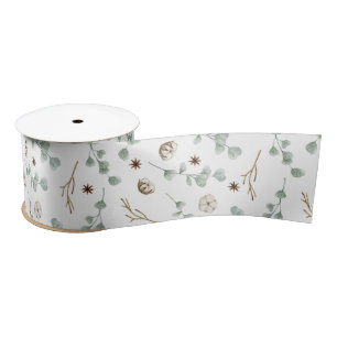 Modern Christmas Botanical  Satin Ribbon