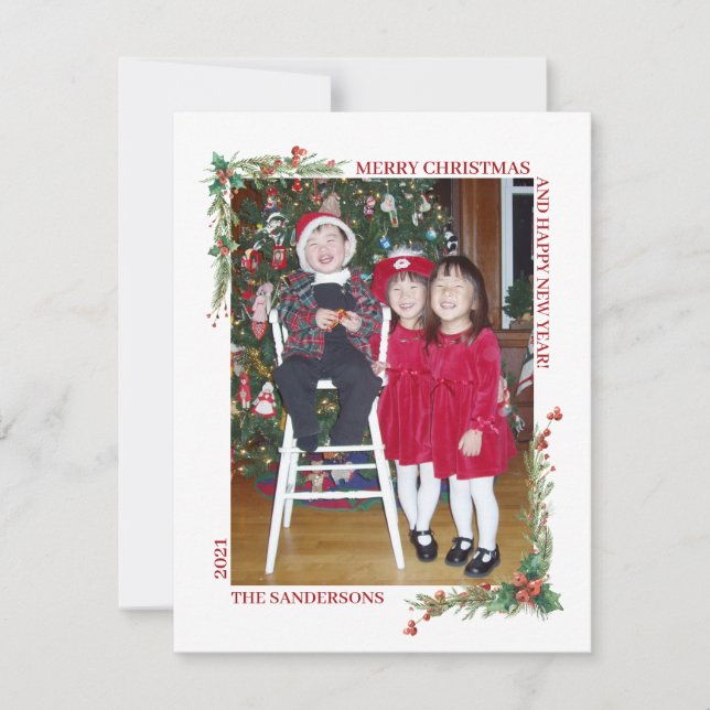 Modern Christmas Botanicals Family Holiday Photo (Front)