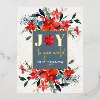 Modern Christmas Botanicals Joy Gold Real Foil Holiday Postcard