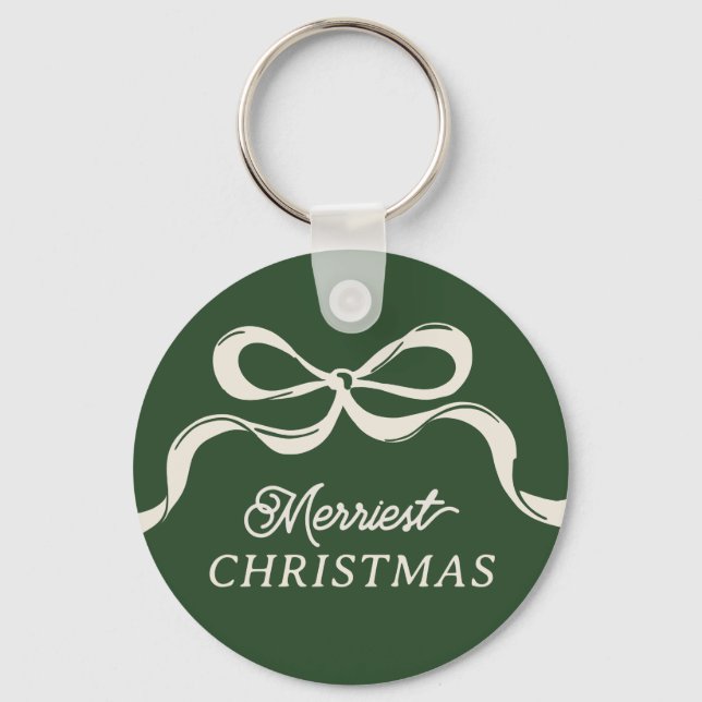 Modern Christmas Bows | Classic Holiday Green  Key Ring (Front)