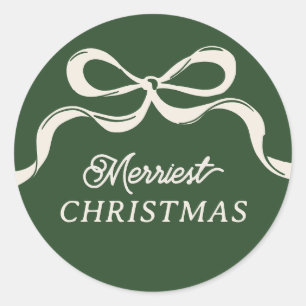 Modern Christmas Bows   Classic Holiday Green  Round Sticker