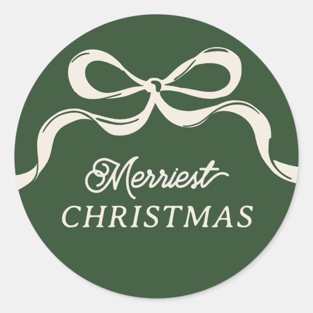 Modern Christmas Bows | Classic Holiday Green  Round Sticker (Front)